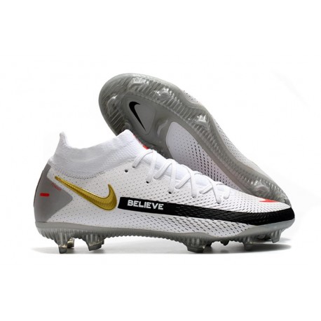 Chaussures 2021 Nike Phantom GT Elite DF FG Blanc Noir Rouge Or