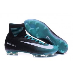 2016 Nouveau Chaussures de Football Mercurial Superfly V FG Noir Bleu Blanc